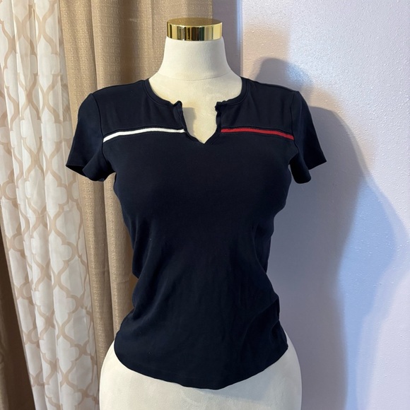 Tommy Hilfiger Black Tee with Red and White Accents - Picture 1 of 3